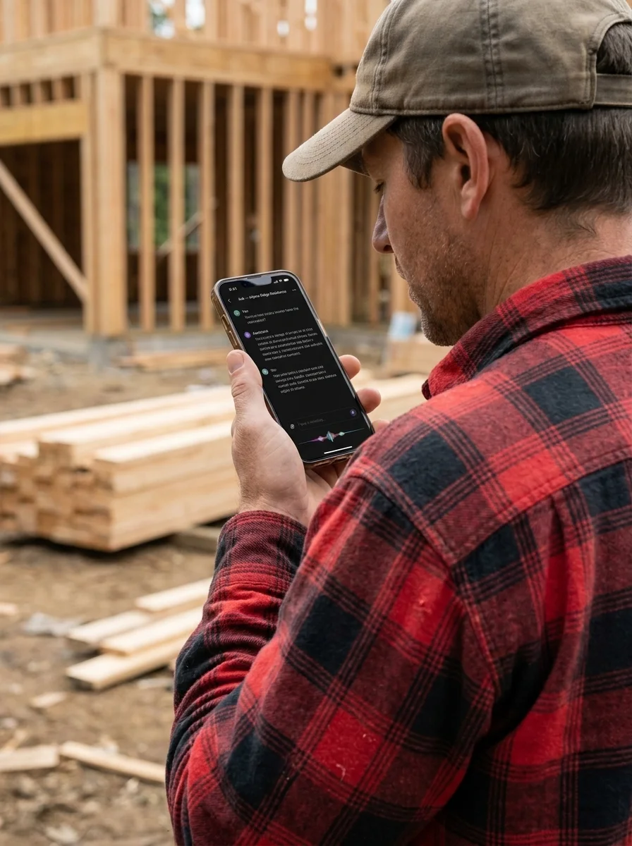 A builder calling in a site update from a home under construction
